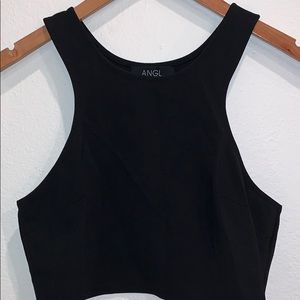 L ANGL womens/girls black sleeveless crop top